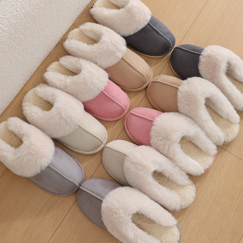 Winter Warm Plush Home Slippers Indoor Fur Slippers Women Soft Lined Cotton Shoes Comfy Non-Slip Bedroom Fuzzy House Shoes Women Couple null