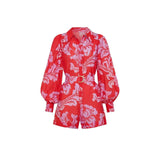 Loose Casual Puff Sleeve Lace-up Linen Jumpsuit For Women