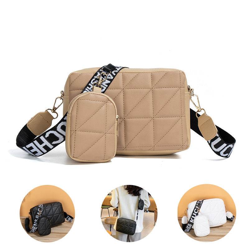 2Pcs Rhombus Shoulder Bag With Wallet Letter Print Wide Shoulder Strap Small Square Bag Large Capacity Cell Phone Crossbody Bags - Update Avenue 