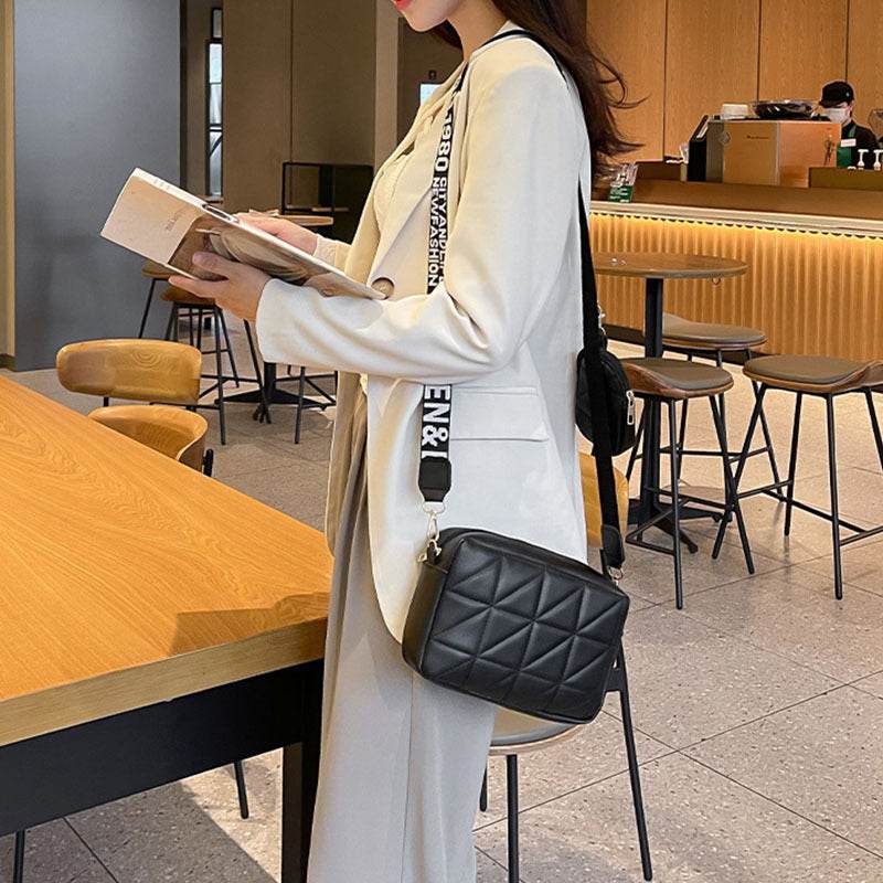 2Pcs Rhombus Shoulder Bag With Wallet Letter Print Wide Shoulder Strap Small Square Bag Large Capacity Cell Phone Crossbody Bags - Update Avenue 