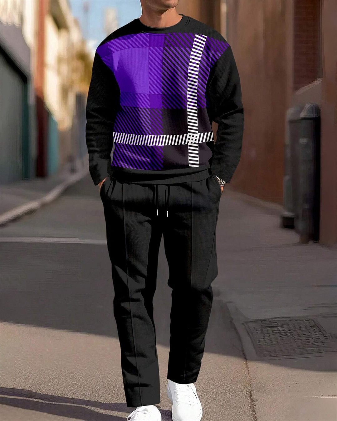 Fashion Men's Casual Sporty Round Neck Sweatshirt And Pants Two-piece Set