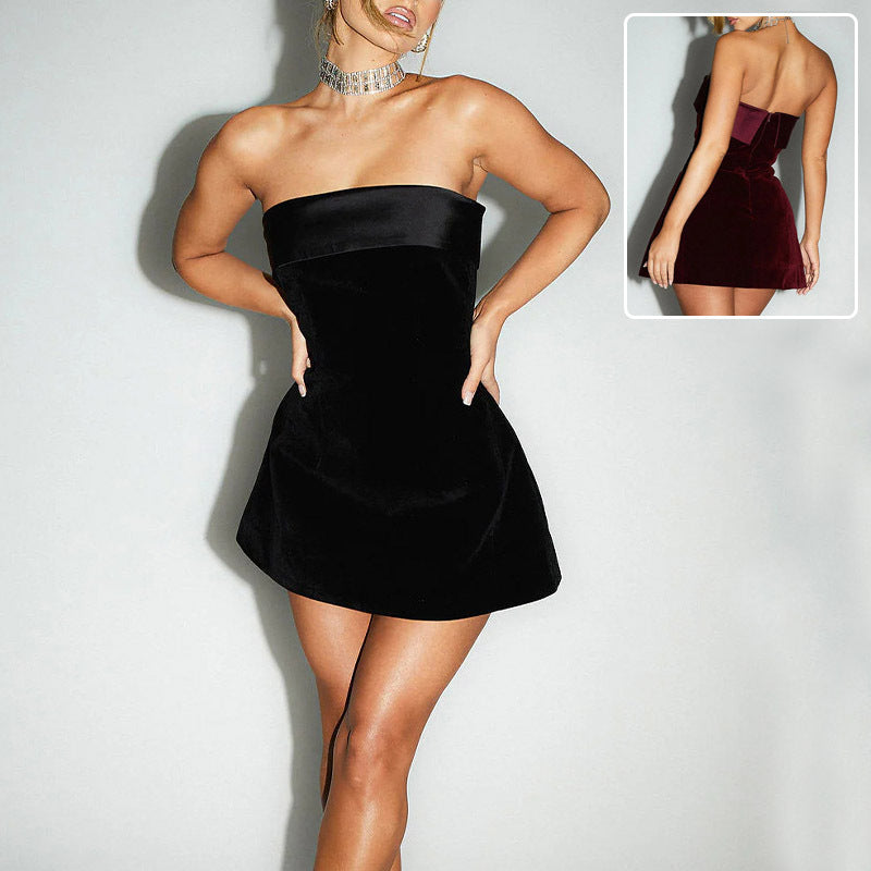 Ins Slim Tube-top Dress Fashion Zipper A-line Short Dresses Party Evening Clothing For Women.