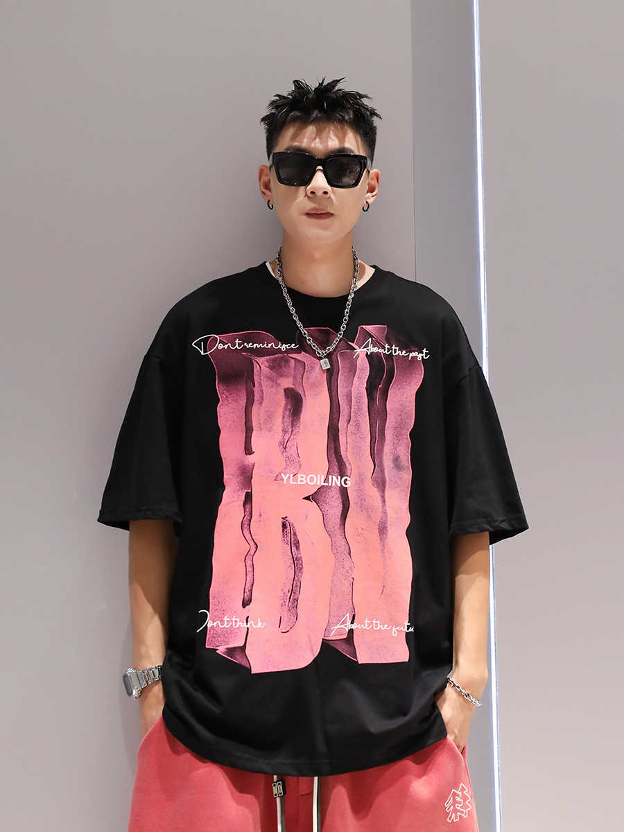 3D Visual Printing Large Letter Short Sleeve Cotton T-shirt