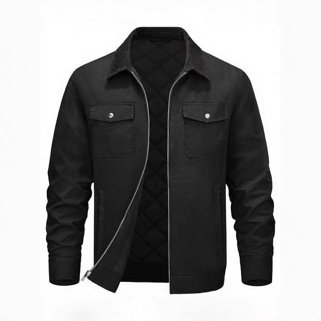 Men's Cotton-padded Clothes Long Sleeve Polo Collar Solid Color Warm Loose Casual