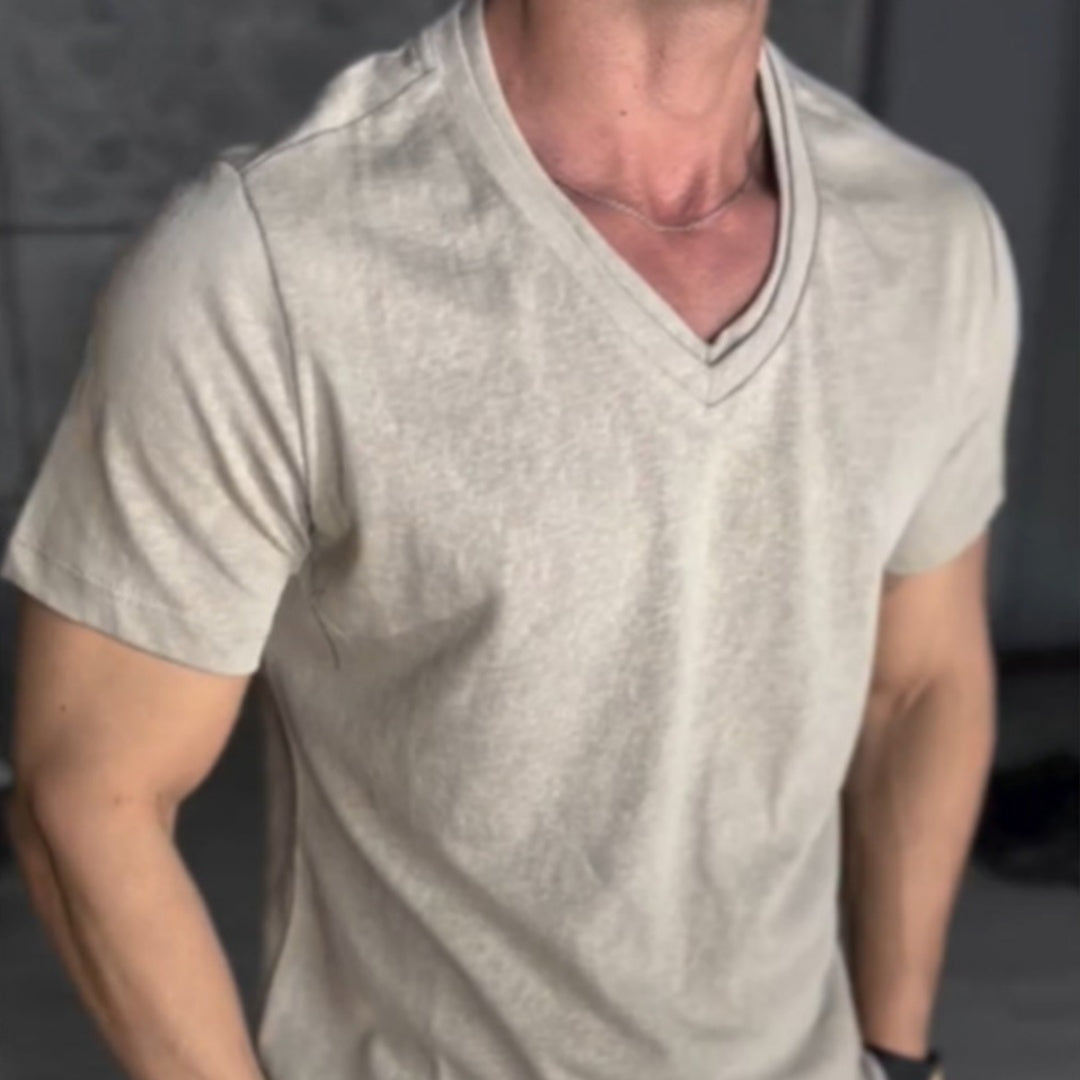 Men's Classic Double V-neck Ice Short-sleeved T-shirt