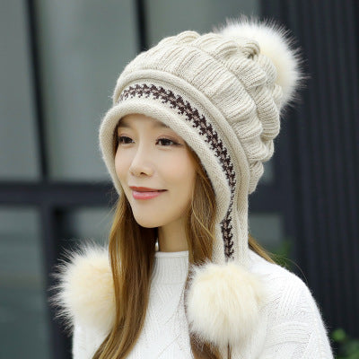 Cozy Knit Fleece-Feel Beanie With Ear Flaps & Pompom Warm Winter Hat For Women Perfect For Skiing & Outdoor Activities null