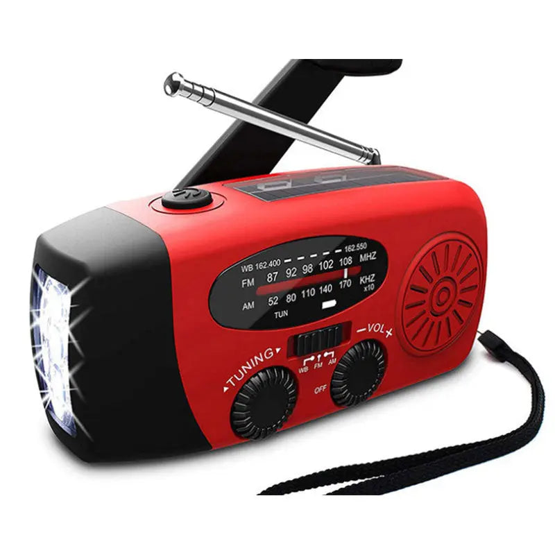 Solar hand crank USB charging radio flashlight null