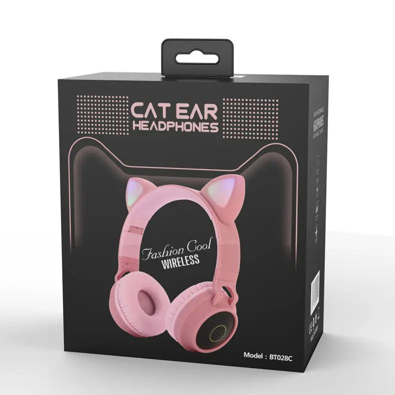 LED Light Cat Ear Headphones Wireless Bluetooth 5.0 Headset Portable Foldable Kids Headphone With Microphone Best Gift null