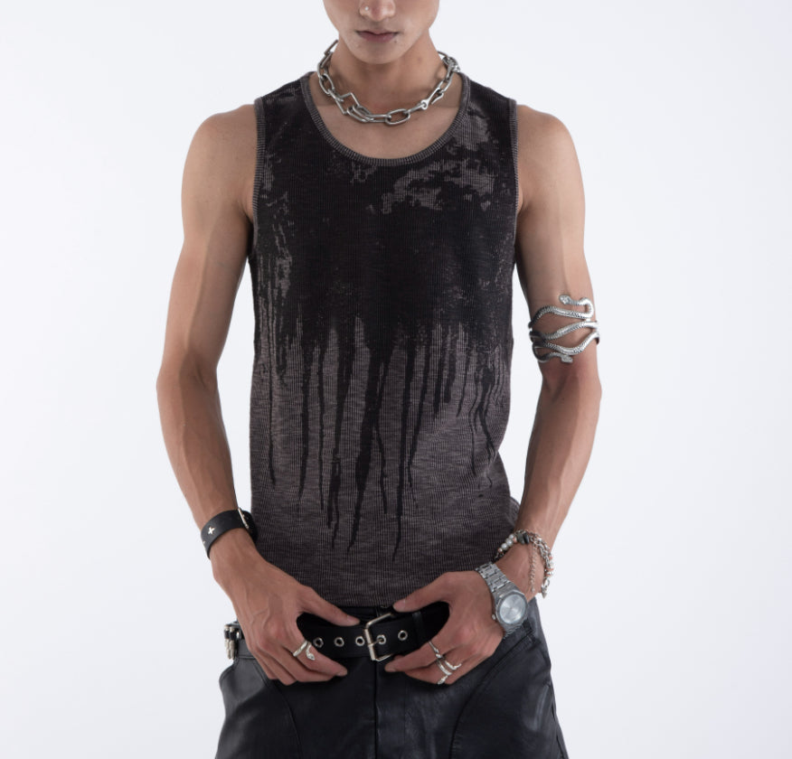 American Retro Washed Gradient Distressed Thread Vest