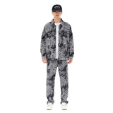 Mens Sophisticated Embossed Denim Jacket For Spring And Autumn In A Casual American Style relaxed fit drop shoulder denim set front view