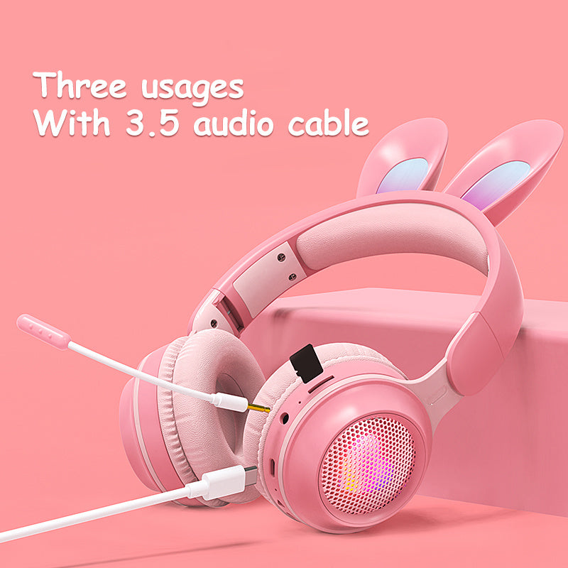 Rabbit Ear Headphones Wireless Luminous Extendable Wheat Headphones null