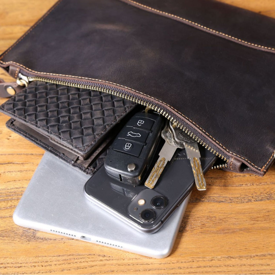 Simple Crazy Horse Leather Clutch For Men