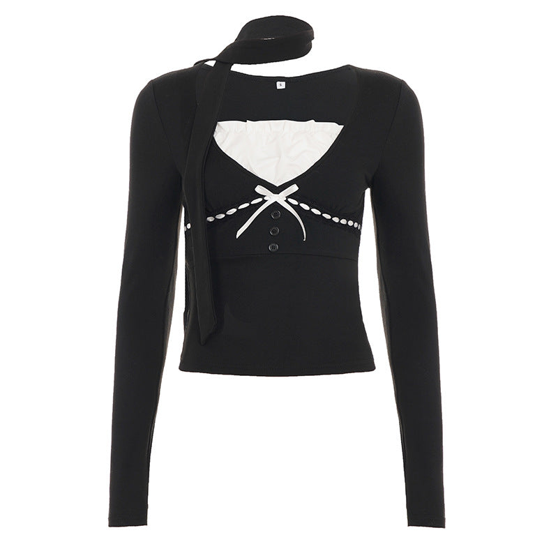 Sweet And Fresh-style Figure-flattering Top With A Scarf Detail That Creates A Slimming Look