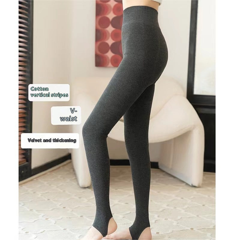 Autumn And Winter Suet Base High Waist Cotton Vertical Stripes Pantyhose