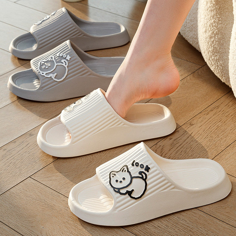 Cute Cat Slippers Summer Women Home Shoes Bath Thick Platform Non-Slip Slides Indoor Outdoor null