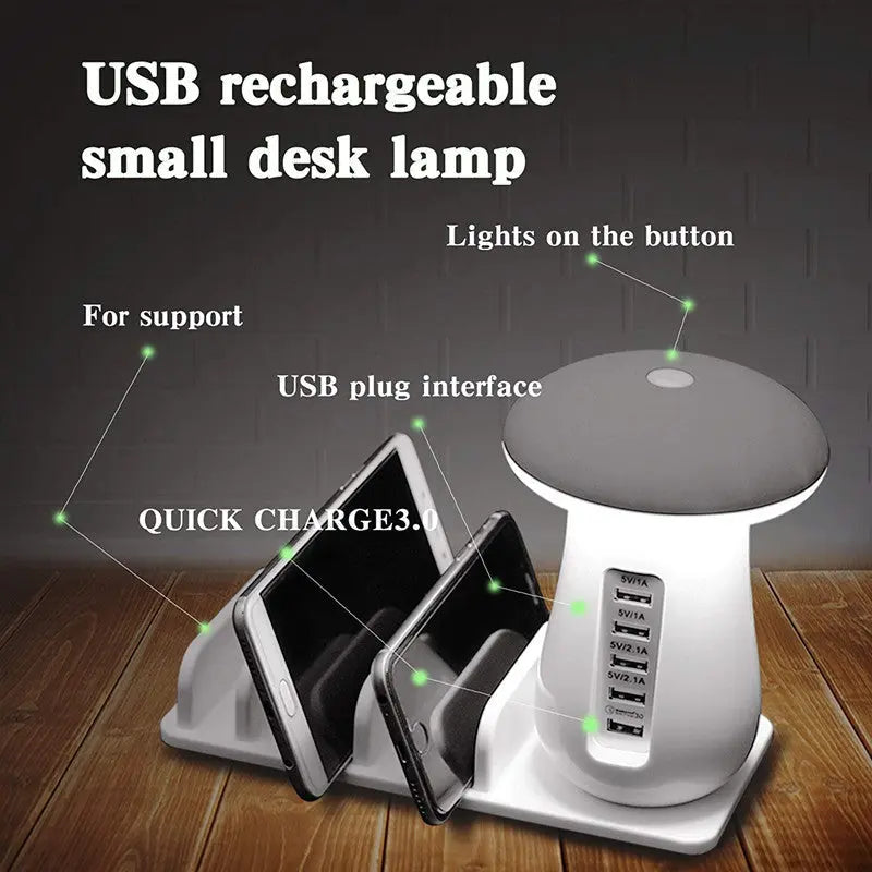 2 In 1 Multifunction Mushroom Lamp LED Lamp Holder USB Charger Home Office Supplies null