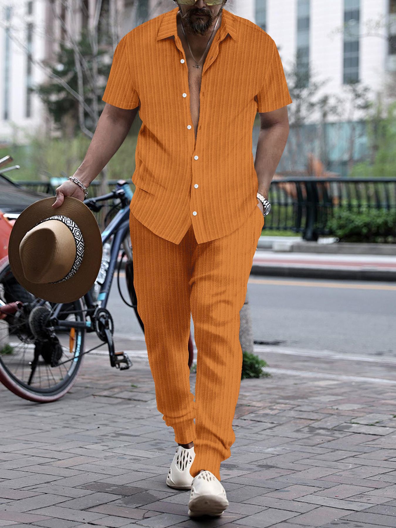 Men's Shirt Casual Loose Short Sleeves Trousers Beach Suit