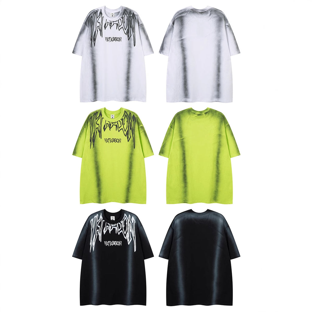 Niche American Retro Inkjet Distressed Short Sleeve