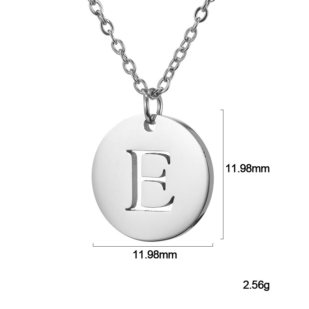 European And American Fashion Minimalist Titanium Steel Color Retention A- Z 26 Capital Letter 12mm Round Plate null