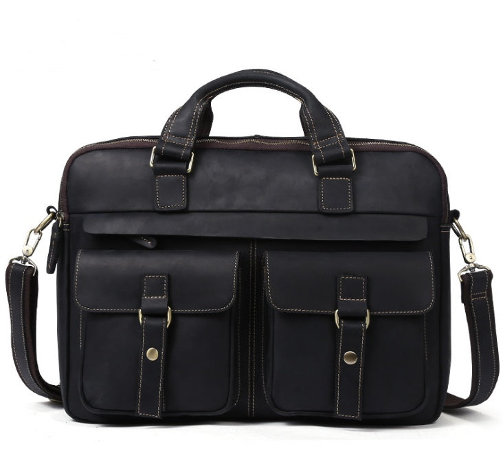 Genuine men''s bags retro men''s business bags briefcase cowhide oblique Bag 15.6 inch Laptop Bag null