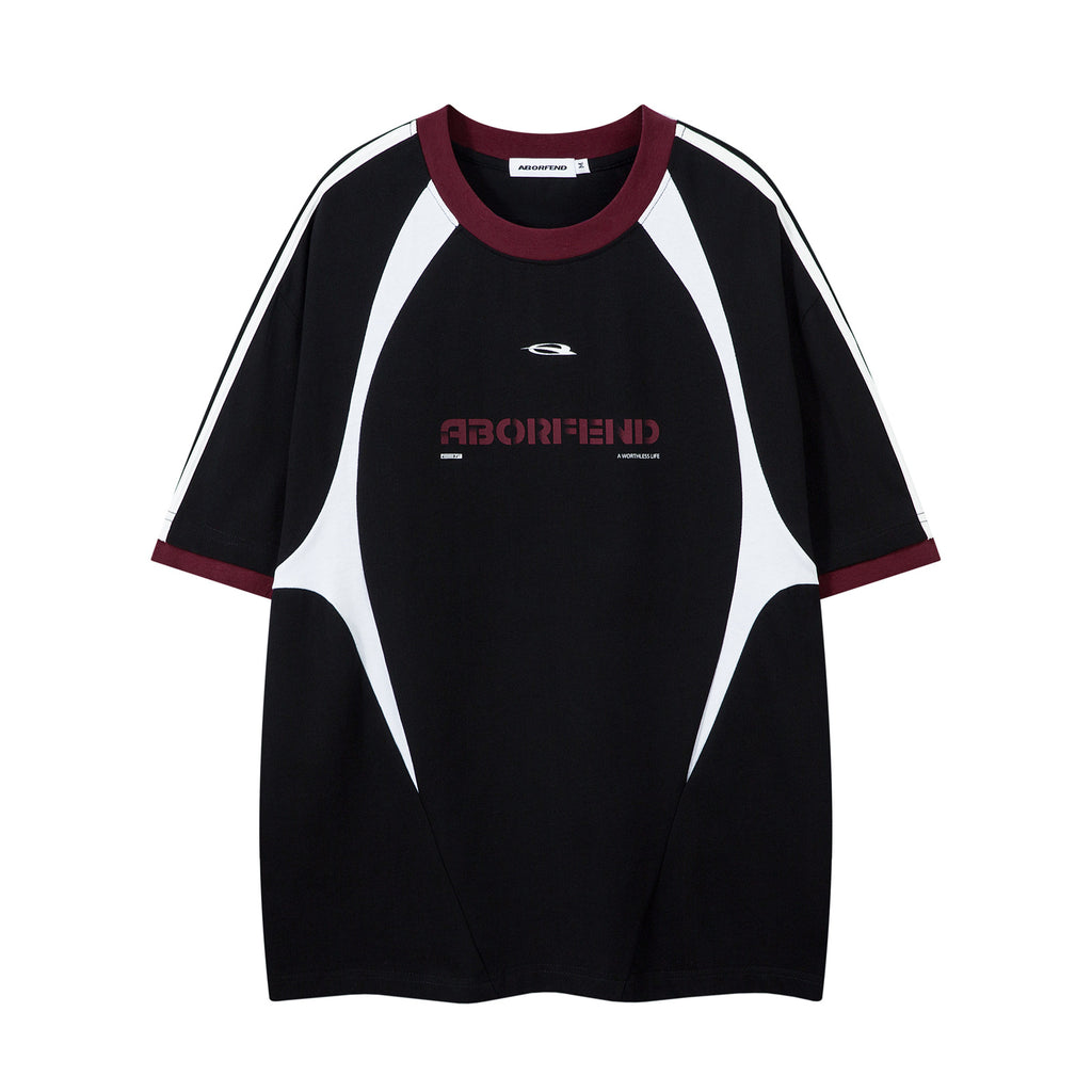 Retro Contrast Color Letter Print Short-sleeve T-shirt Loose Couple's Tops