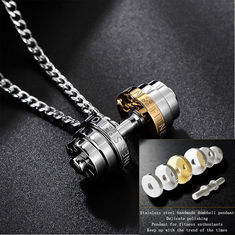 Stainless Steel Weights Gym Barbell Necklace Men null