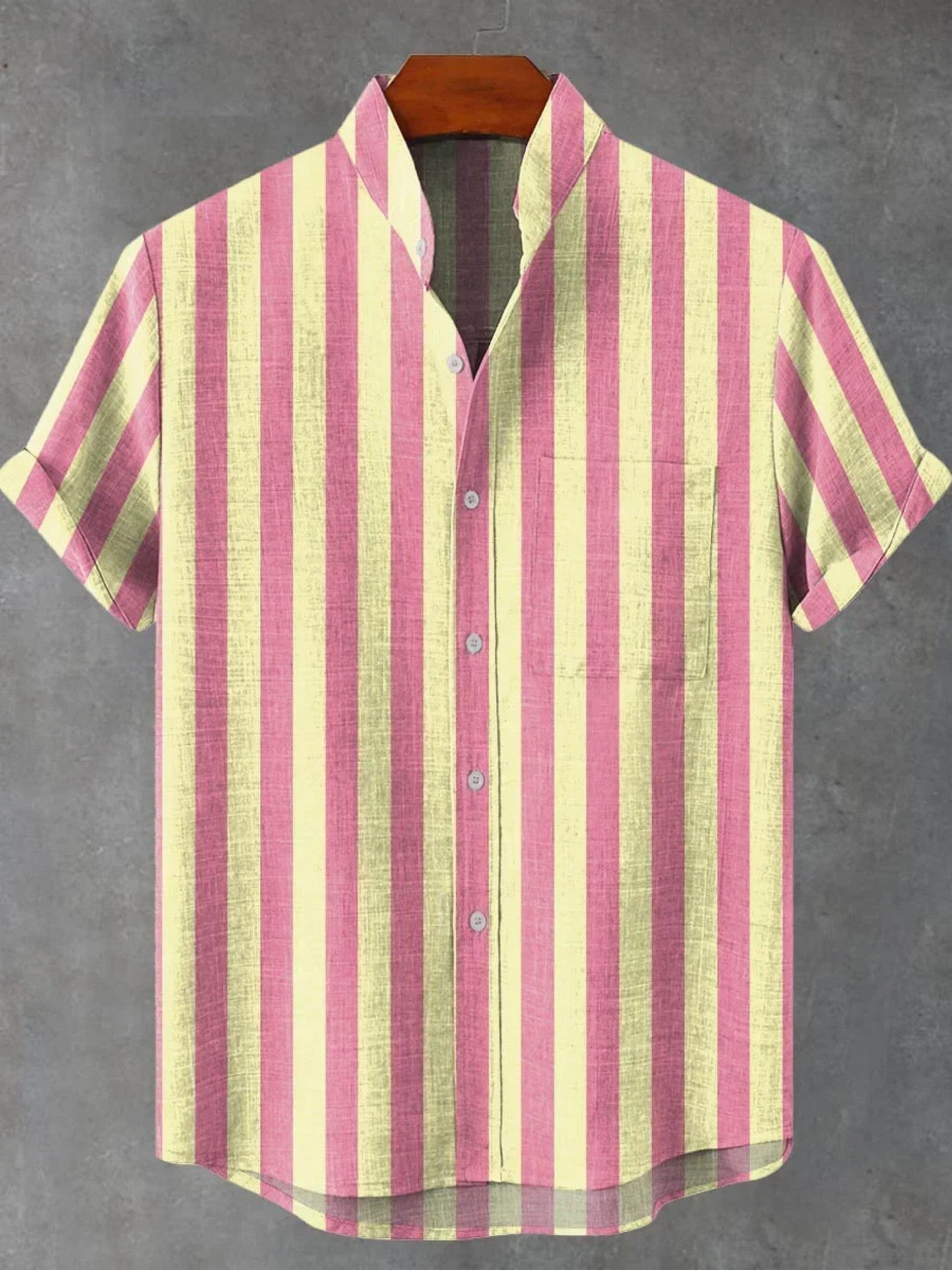 Men's Stand Collar Contrast Color Striped Casual Cool Versatile Short Sleeve