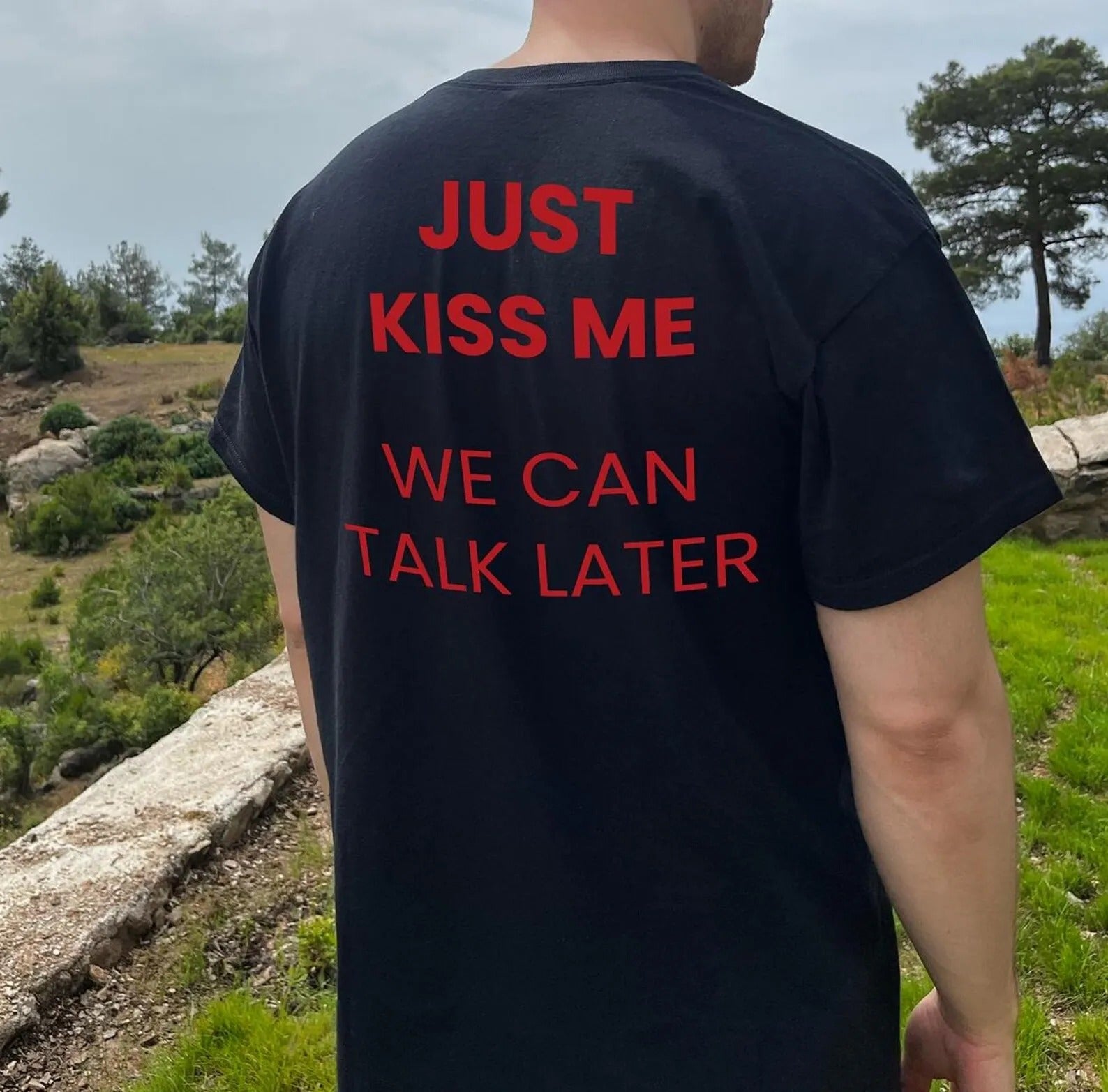 JUST KISS ME WE LATER Men's Printed Short Sleeve
