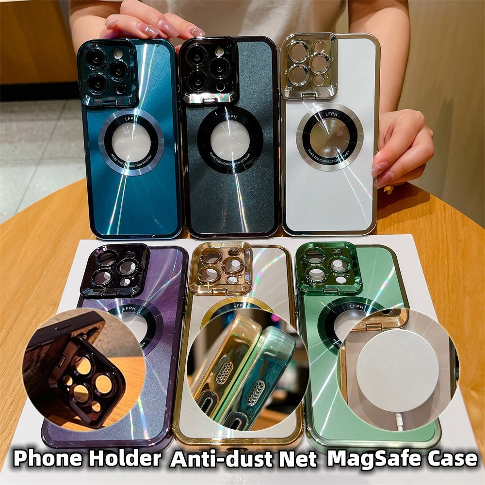 Electroplated Phone Case Luxury Plating CD Pattern Magsafe Bracket Case For  12 13 14 Pro Max Invisible Camera Stand Holder Lens Holder Magnetic Suction null