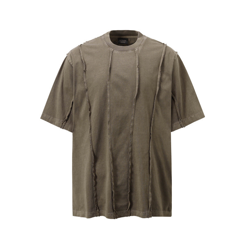 High Street American Retro Folding Patchwork Short-sleeved T-shirt Men