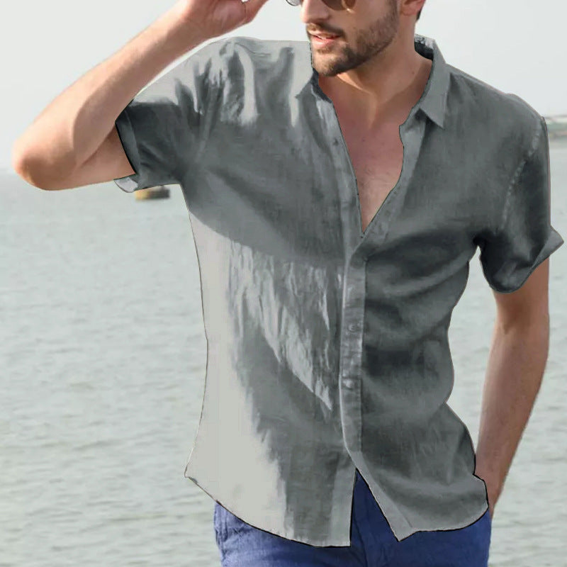 Summer Short-sleeved Shirt Casual Button Tops Men Clothing null