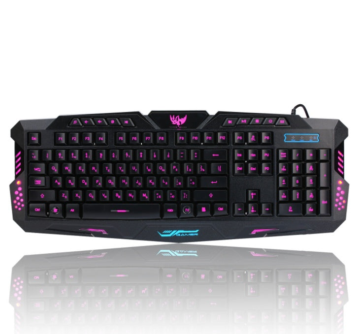 J10 tricolor backlight wired gaming keyboard set colorful luminous gaming mouse keyboard Russian keyboard null