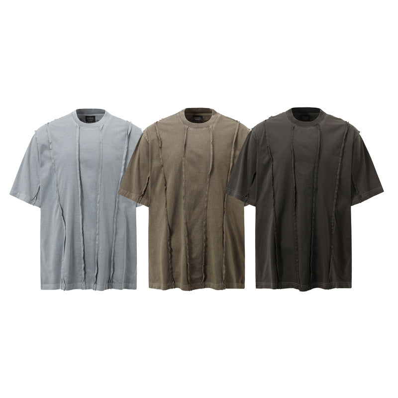 High Street American Retro Folding Patchwork Short-sleeved T-shirt Men