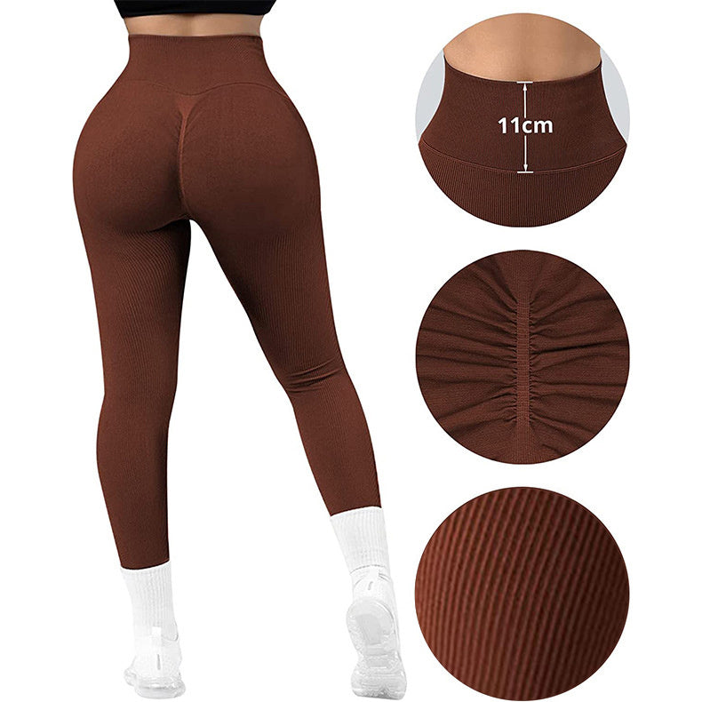 High Waist Seamless Leggings Threaded Knitted Fitness Pants Solid Women's Slimming Sports Yoga Pants Elastic Running Sport Leggings null