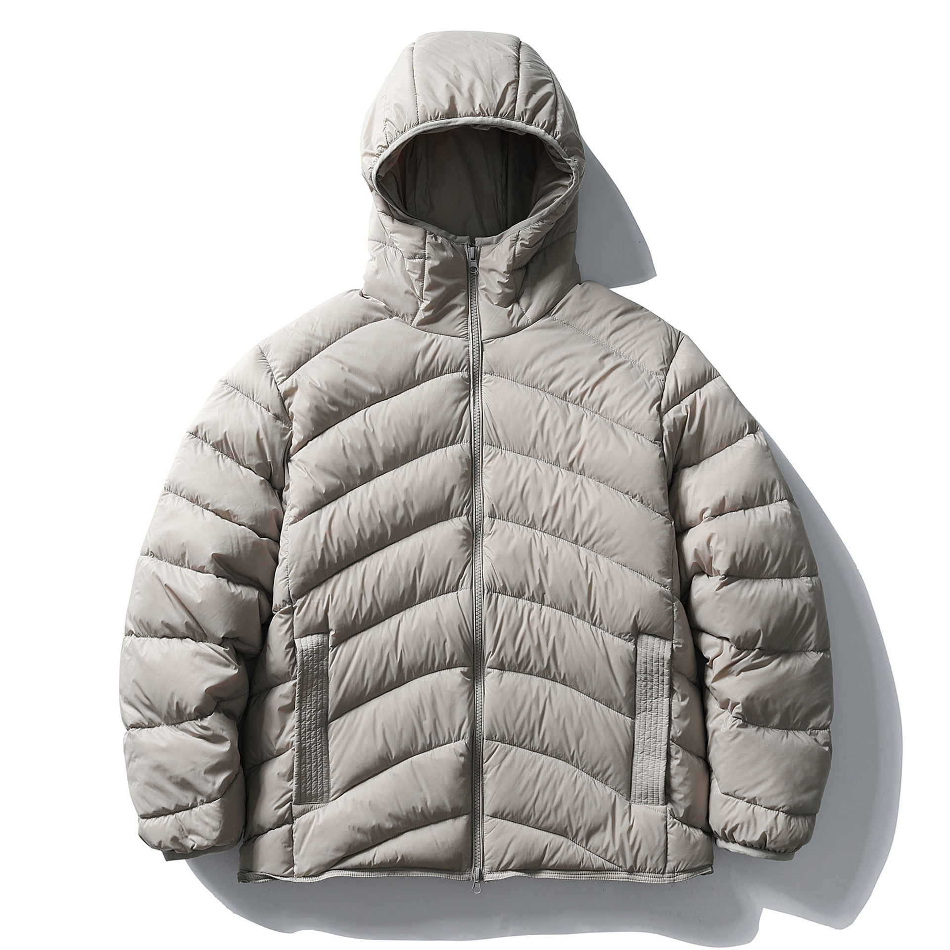 White Duck Down Hooded Ribbed Down Jacket Warm And Versatile