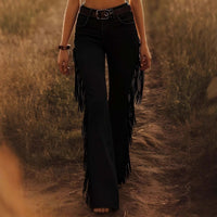 Womens Fitted, Stretchy Flare Pants With Tassels
