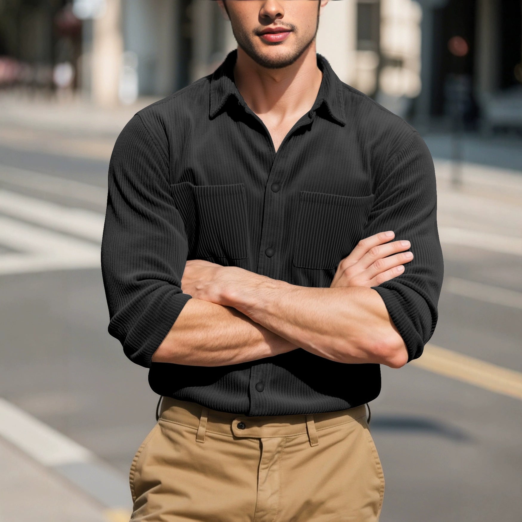 Fashion Long Sleeve Shirt Casual Lapel Corduroy Jacket Slim Fit Jacket