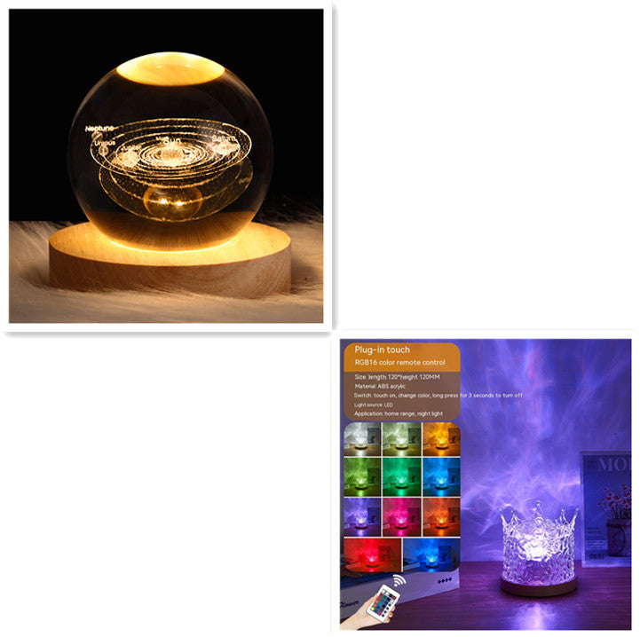 LED Water Ripple Ambient Night Light USB Rotating Projection Crystal Table Lamp RGB Dimmable Home Decoration 16 Color Gifts null