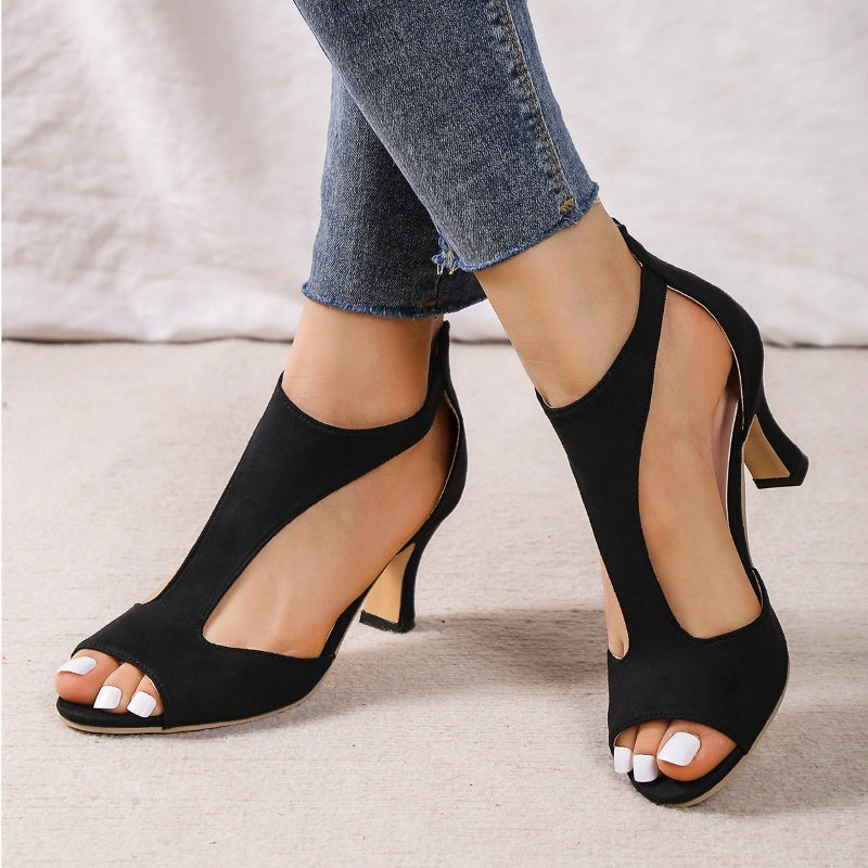 Women's Zippered High Heeled Fish Beak Sandals null