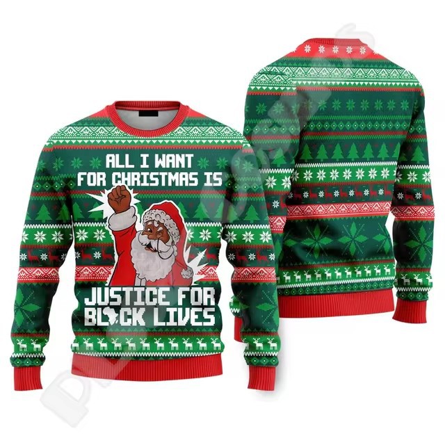 Christmas Chunky-knit Hoodie With Graffiti Tattoo And Vintage Print Unisex Harajuku-style Casual 3D Digital Design