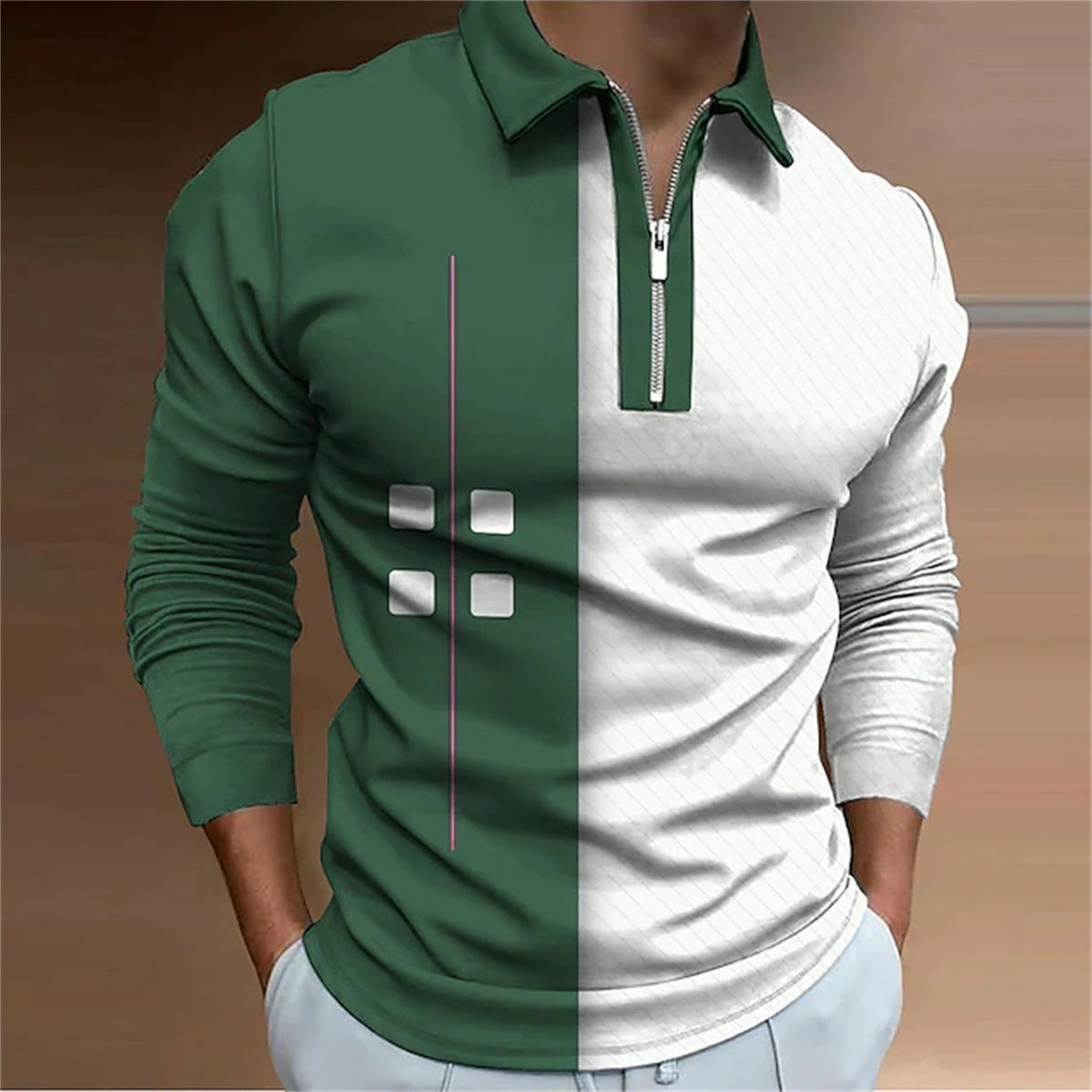 European And American Men's Lapel Polo Shirt Fashion Casual Long Sleeve