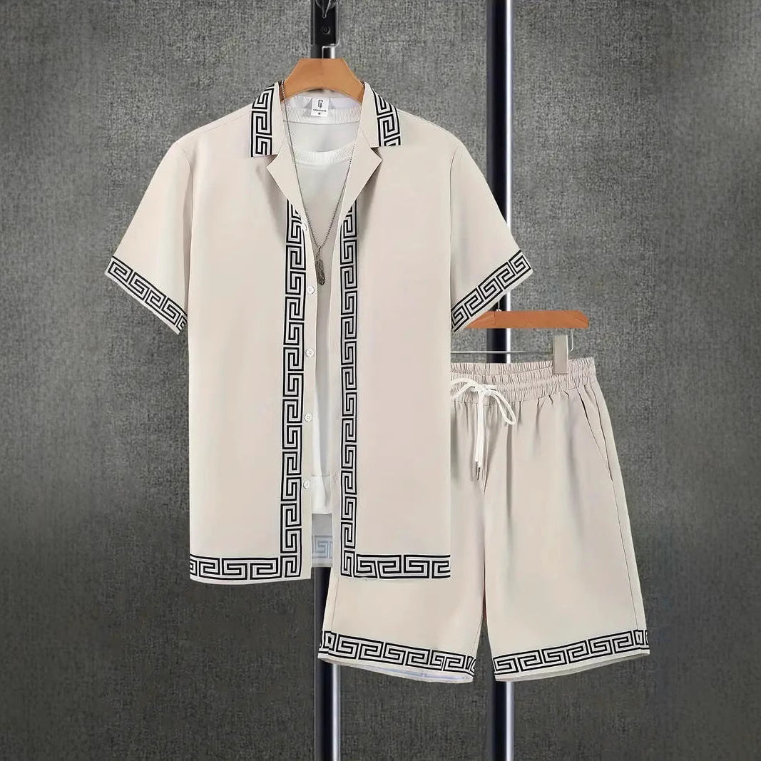 Trendy Wild Printed Men's Simplicity Short Sleeve Shirt Outfit