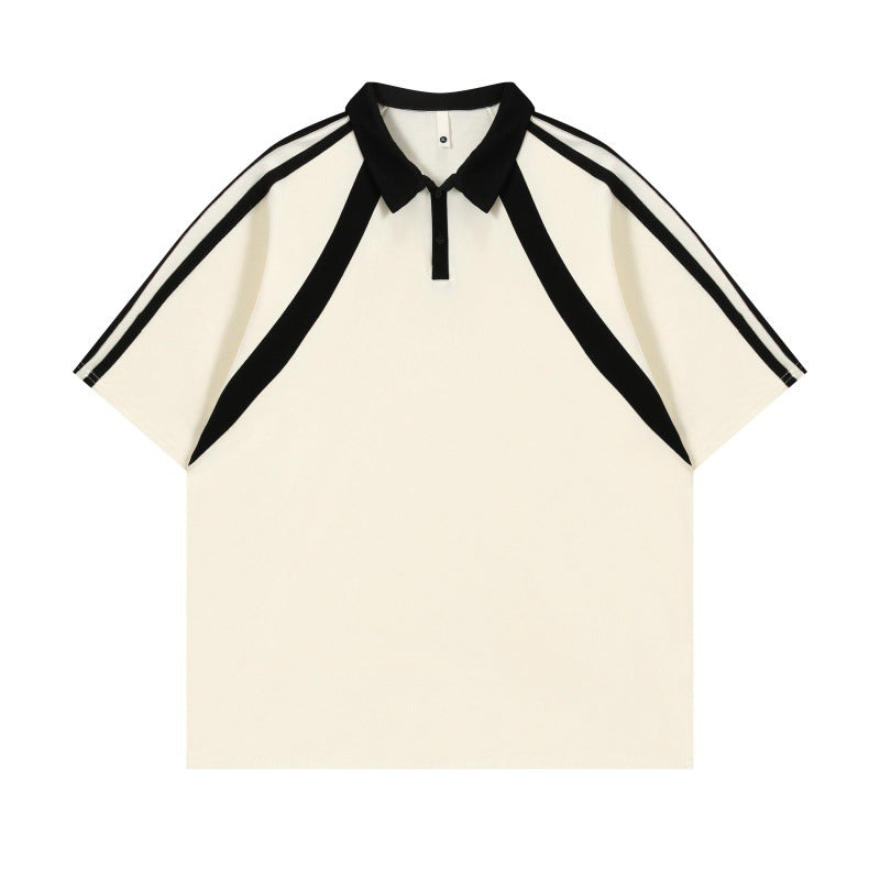Contrast Color Short-sleeved Cotton Polo Shirt Lapel