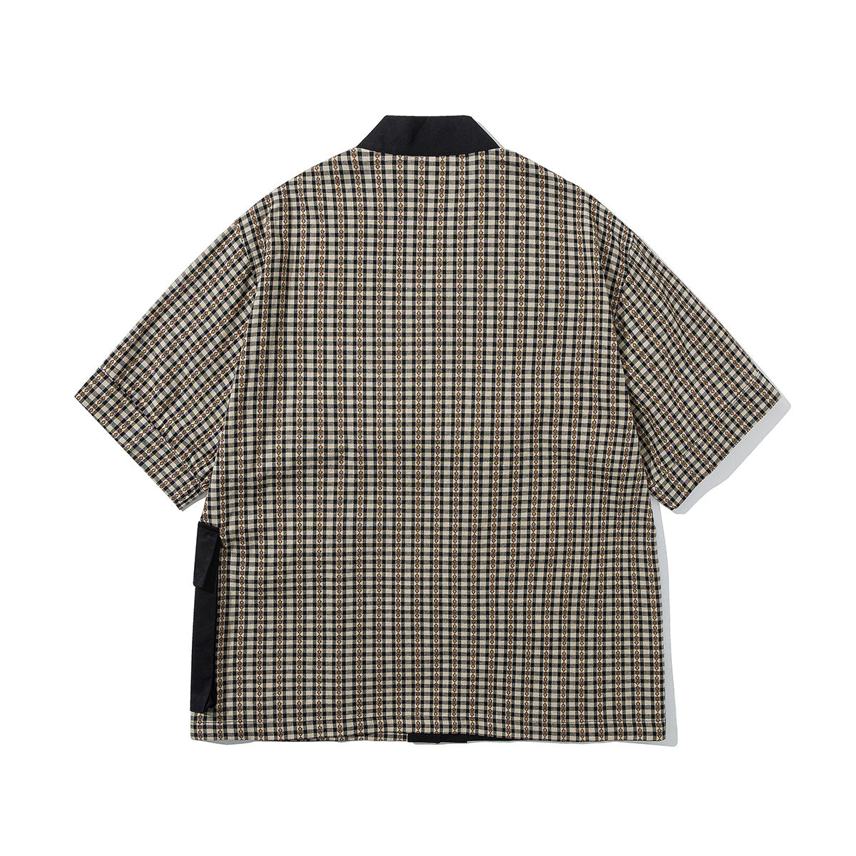 Patchwork Retro Short Sleeve Robe Shirt Men's Vintage Shirt