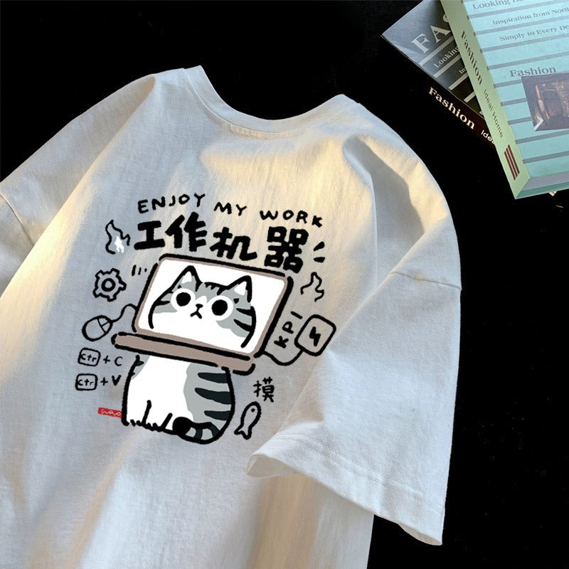 Short-sleeved T-shirt Men's Loose Plus Size Crew Neck Trendy Printing