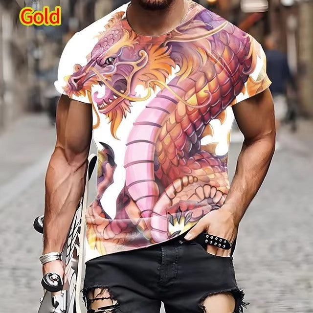 Dragon Pattern T-shirt 3D Printing Men's Short Sleeve Top