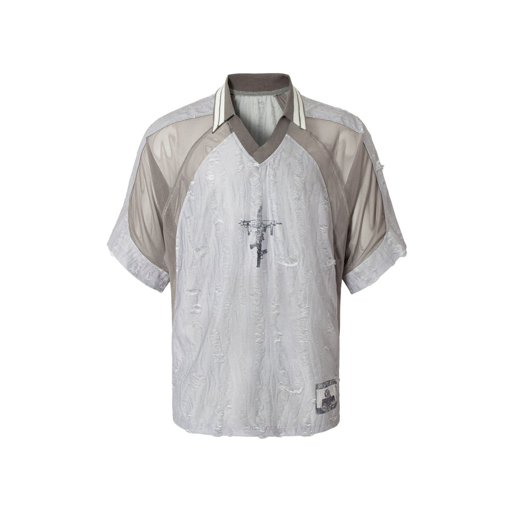 Men's Jersey Damaged Stitching Sweatshirt Lapel T-shirt