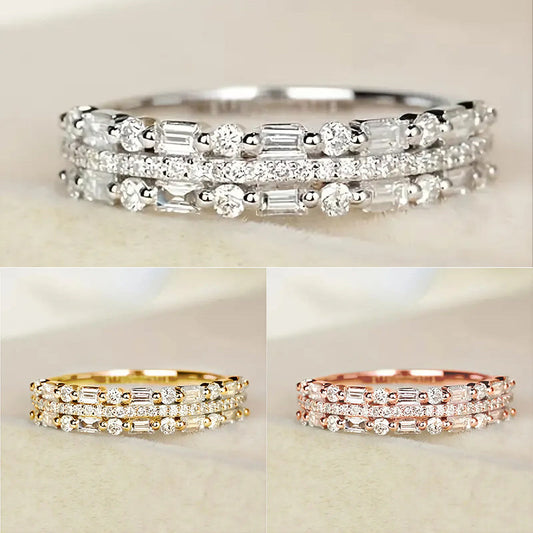 Multilayer Ring Three-layer Fine Circle Line Setting For Women Full Finger Rings Jewelry Gifts null