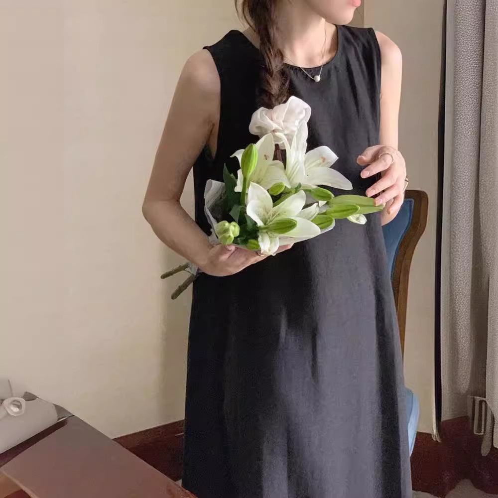 Elegant Midi Round-neck Sleeveless Vest Dress