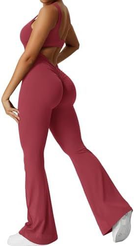 Women Sleeveless Flare Jumpsuits Fitness Yoga Long Pants null